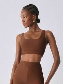 YARNWELL Women's Solid Color Cropped Swim Top, Suitable For Summer Vacation And Beach - Brown - View 7