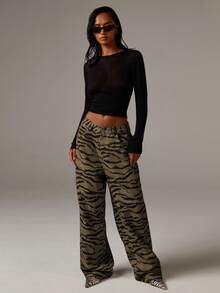 Athîral Denim 女款全印花休閒百搭日常穿著牛仔褲 - 卡其色 - 查看 3