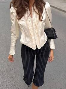 Siren Gaze Women's Fashion Commuter Striped Cropped Pants - Black - View 4