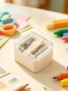 1 White Double Hole Eyeliner Eyebrow Pencil Sharpener Multifunctional Mini Portable Dual Size Design Makeup Tool Precise Sharpening Compact Easy Carry Beauty Accessory For Home Travel - White - View 3