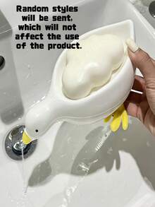 1pc Yellow Duck Shaped Soap Rack,Plastic Material, Suitable For Kitchen Bathroom Countertop Receiving Box, Non-Slip Drain Soap Box Container Bathroom Accessories - White - View 2