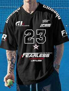 Manfinity Gritte Field Camiseta deportiva de malla con cuello en V y estampado del número 23 para hombres, de secado rápido y transpirable, manga corta para motocross - Multicolor - Ver 3