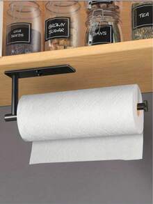 1 Minimalist Black Wall-Mounted Toilet Paper Holder, Stainless Steel Multi-Functional Phone Stand, Suitable For Bathroom And Autumn Decor - Black - View 9