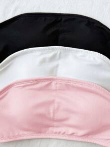 SHEIN 青少年女孩時尚簡約舒適無肩帶針織純色抹胸上衣 3件套 - 彩色 - 查看 4