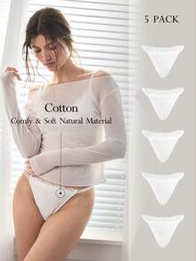 Ocili 5 pièces/paquet Culottes triangle pour femmes en coton 100% pur, confortables, minimalistes, avec bordure en dentelle réversible, élastiques, multicolores, chic, automne - Blanc - Voir 1