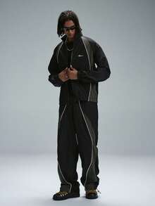 STYNVO Conjunto de chaqueta y pantalones con bloques de color y patchwork para hombre - Negro - Ver 3