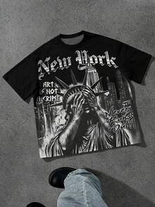 SHEIN 青少年男孩 Bolty 休閒極簡塗鴉手寫英文字母運動街頭風 Y2K 短袖圓領 T 恤，適合夏季 - 彩色 - 查看 1