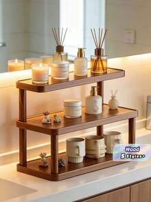 1‑Pack Vintage Solid Wood Desktop Storage Rack, Retro Multi‑Layer Cosmetic Organizer, Multipurpose Home Shelf. Suitable For Storing Kitchen Condiments, Water Cups, Mugs And Coffee Cups. - Multicolor - View 2