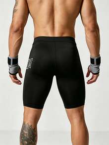 Coreblaze Men's Letter Print High Waist Athletic Base Layer Shorts - Black - View 2