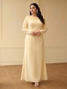 ZEYLAH Spring/Summer Beaded Long Sleeve Mermaid Dress - Yellow - View 5
