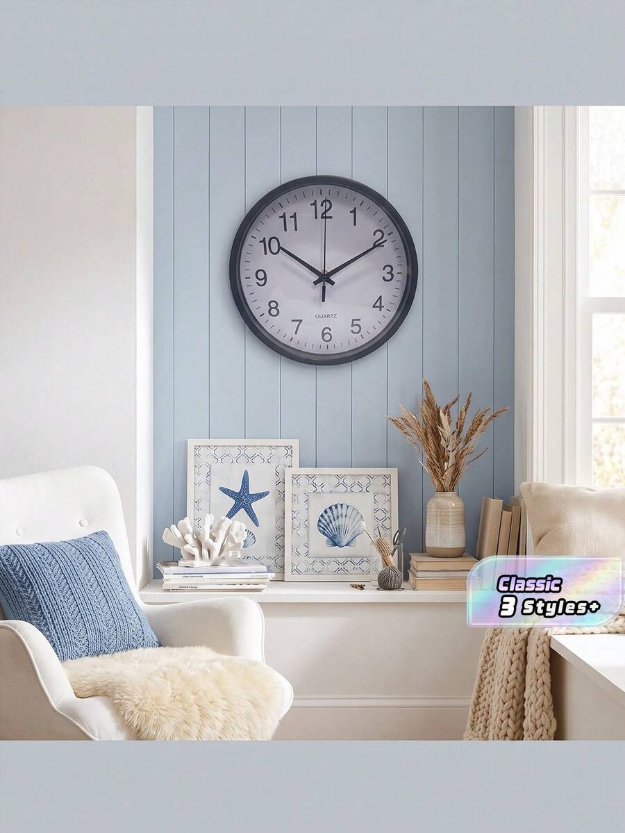 Plastic Round Wall Clock, Battery Operated Quiet Non-Ticking Analog Wall Clock, Suitable For Living Room, Bedroom, Home Decor, Classic Household Art Decor, Kitchen, Office (Batteries Not Included) - White - View 1