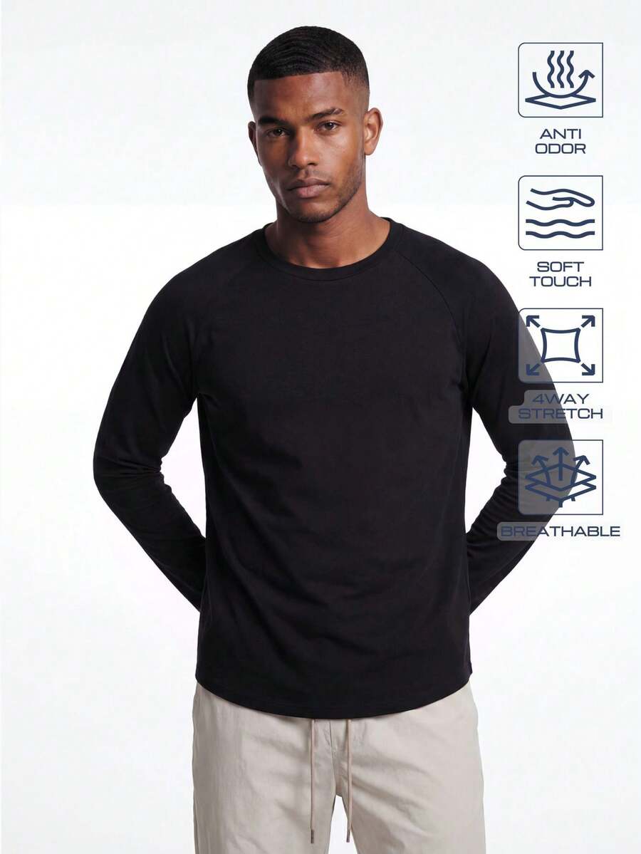 TekDrob Anti-Odor Raglan T-Shirt With Regular Fit And Long Sleeves - Black - View 1