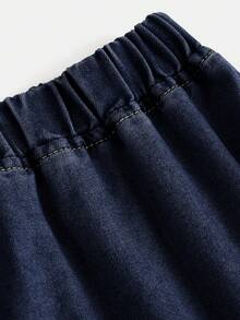 SHEIN Girlism 青少年女孩時尚百搭百褶牛仔裙，學院風 - 深色水洗藍 - 查看 3
