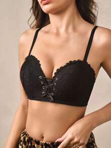 Hourtrue 1pc Women Front Closure Lace Bra With Underwire, Sexy & Comfortable Lift And Support Bra - Black - View 6
