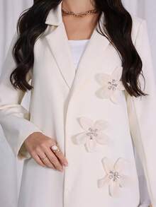 Al Najma Áo khoác cardigan kiểu blazer họa tiết hoa 3D màu kem, đơn giản, sang trọng, đa năng - Màu be - Xem 6