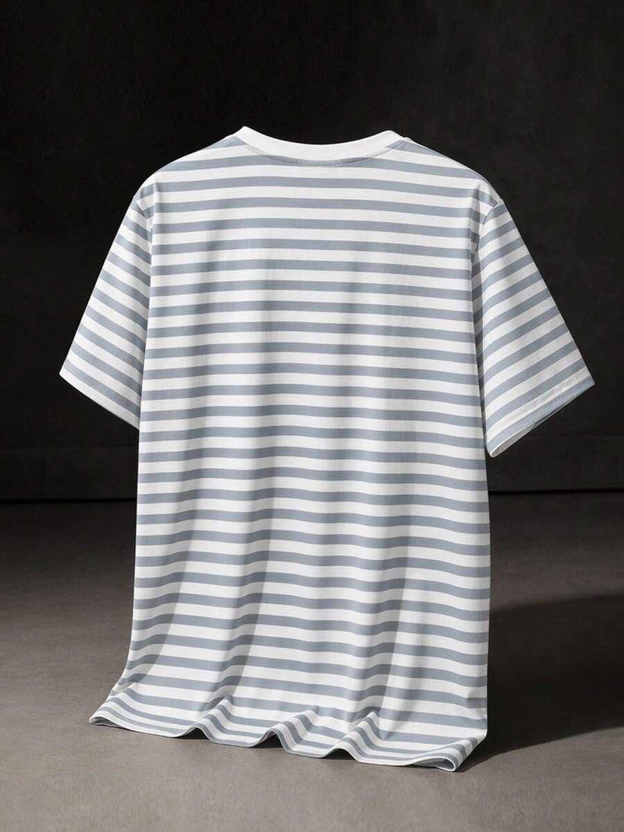 NEON BLANC Men's Knitted Striped Round Neck Short Sleeve T-Shirt - Grey - View 1