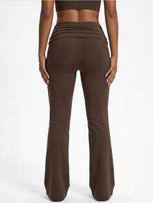 Dewbera Dewbera Women's Solid Color Flared Leg Sports Modest Pants Gym Light Brown Summer - Brown - View 2