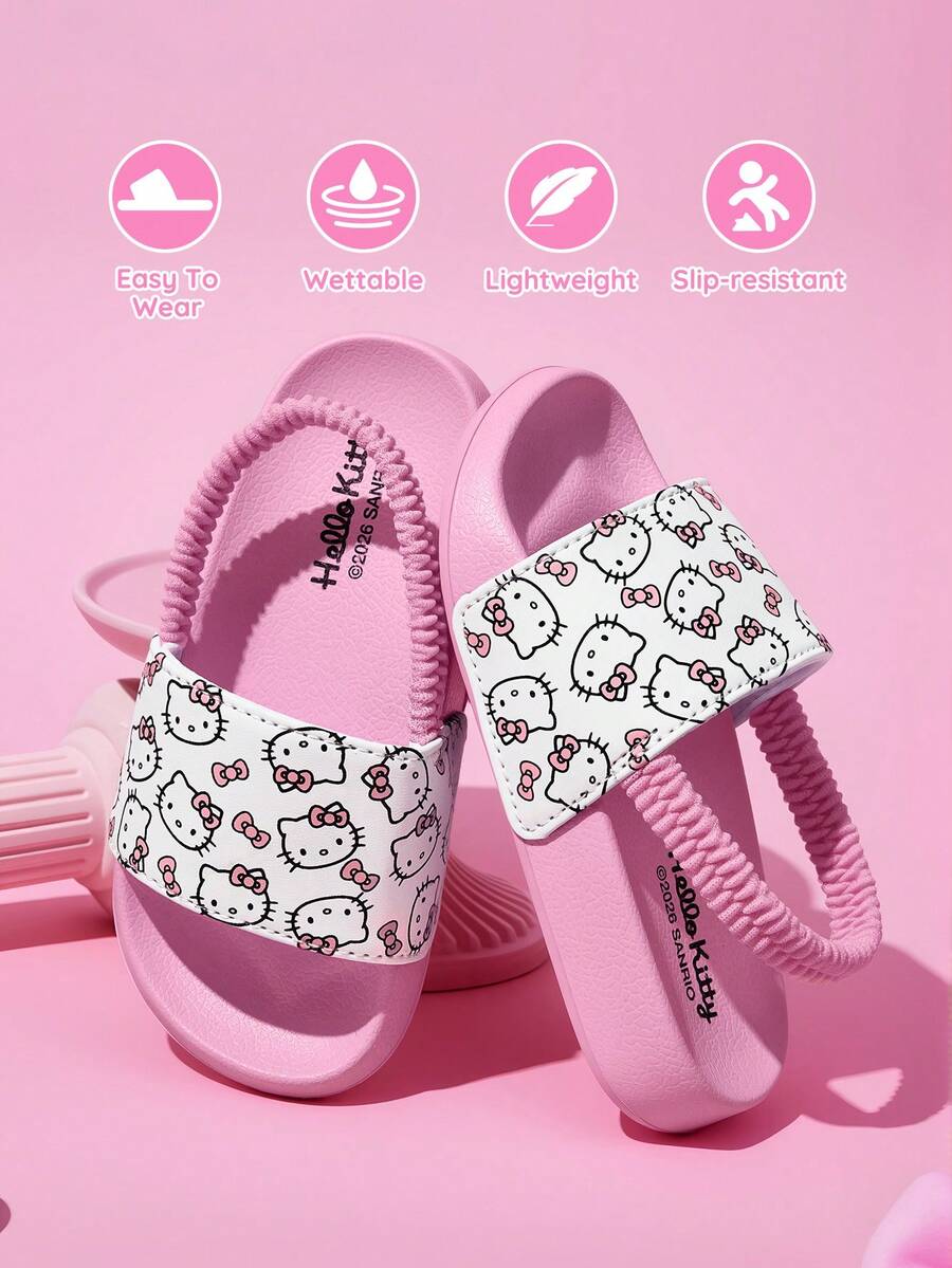 HELLO KITTY AND FRIENDS | SHEIN 可愛卡通星星彈力帶粉色女孩彩虹兒童一腳蹬拖鞋 幼兒與嬰兒防滑快乾浴室拖鞋 - 淡紫色 - 查看 1