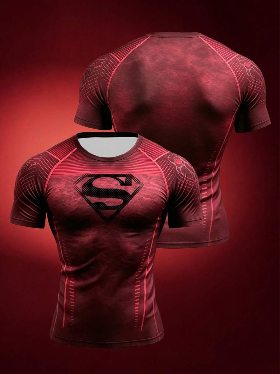 SUPERMAN X SHEIN RISE LYT 男士字母印花休閒百搭日常旅行運動T恤 - 彩色 - 查看 1
