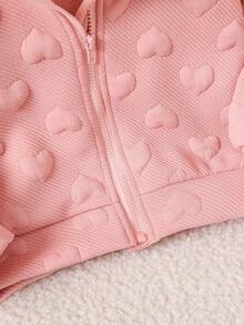 SHEIN Playful Pals 女嬰休閒純色保暖內裡連帽拉鍊夾克，適合秋冬穿著 - 淺粉色 - 查看 9