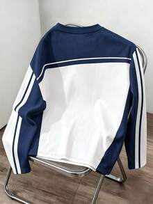 Daypath Maglietta unisex da coppia vintage americana a righe colorate a maniche lunghe, top stile college a righe sottili per autunno/inverno, top casual a collo tondo ampio, maglietta grafica da uomo e donna, maglietta a maniche lunghe con logo pony abbinato, top sportivo da uomo - Multicolore - Visualizzare 2