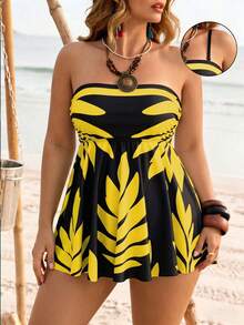 Swim Lushoire Plus Size Tankini Swimwear 2 Pieces Set, Minimalist Daily Wear Summer Beach Vacation Outfit For Women - Multicolor - View 1