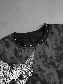 ROMWE MEN Camiseta sin mangas holgada para hombre con estampado y decoración de remaches - Negro - Ver 4