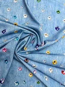 RIVANDRE Celana Panjang Wanita Kasual untuk Liburan dengan Motif Denim - Biru - View 6