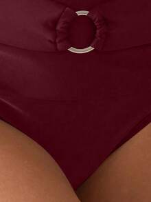 SHEIN Swim Women's Solid Color Bikini Bottoms For Beach Vacation - Burgundy - View 3