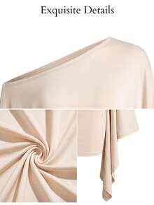 SOLERSUN Women's Open Shoulder Mini Dress Draped Cape Sleeve Bodycon Sexy Party Night Club Outfit Elegant For Evening Cocktail Date Night Beige - Apricot - View 8