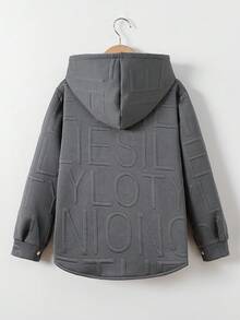 SHEIN Vacaura 男童基本休閒燈芯絨連帽抓絨外套 - 深灰色 - 查看 2