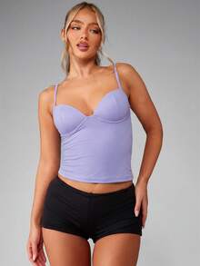 MISSGUIDED Women's Bustier Corset Tank Top With Built In Bra Longline Camisole Sweetheart Neckline Fitted Summer Cami - Lilac Purple - View 3
