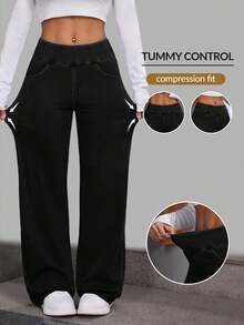 SHEIN PETITE Celana Jeans Wanita Kasual Model Lurus Longgar dengan Motif Cuci, Ukuran Petite Wanita - Grey - View 3