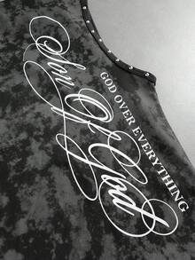 ROMWE MEN Camiseta sin mangas holgada para hombre con estampado y decoración de remaches - Negro - Ver 2