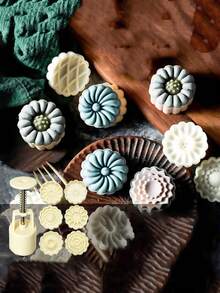 Hand Pressed Mooncake Mold Set ABS Mid Autumn Festival, Mung Bean Cake, DIY Dessert - Beige - View 3