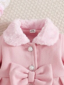 SHEIN Vintaside Kids 嬰幼兒女孩貝爾法斯特領配帶大衣 - 淺粉色 - 查看 3