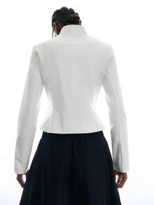 LYSMO Women's Fashion Design Metal Button Long Sleeve Blazer Office Dinner Formal Corporate White Summer Elegant - Beige - View 2