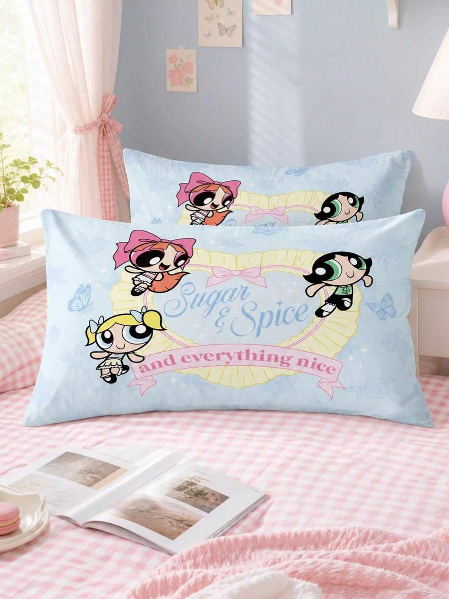 THE POWERPUFF GIRLS X Joivida 1件枕套 – 信封式封口柔軟透氣床枕套,簡約宿舍與臥室裝飾,可機洗 - 彩色 - 查看 1