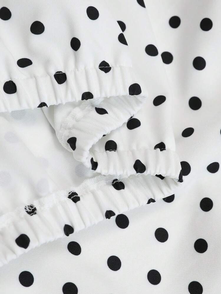 Easura Plus Size Black And White Polka Dot Collar Zip-Up Jacket, Casual Loose Short Jacket, Suitable For Daily And Streetwear Fall - Multicolor - View 6