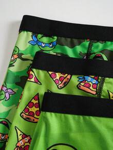 TEENAGE MUTANT NINJA TURTLES | SHEIN Tween Boy 3-Pack Digital Print Green Cute Adorable Boxer Briefs - Army Green - View 4