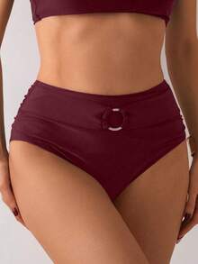 SHEIN Swim Women's Solid Color Bikini Bottoms For Beach Vacation - Burgundy - View 5