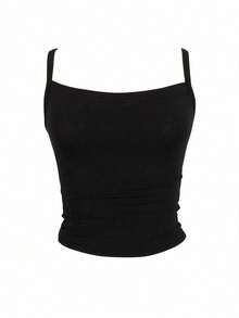 INAWLY Women's Solid Color Strap Tank Top - Black - View 5