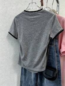 Franclia Women's Summer Casual Tie-Front Short Sleeve T-Shirt - Grey - View 2