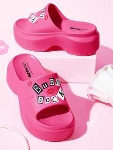 Mean Girls | SHEIN 卡通拖鞋，EVA輕量材質，腳趾保護，透氣快乾，柔軟舒適，適合室內、淋浴或沙灘使用 - 玫瑰紅 - 查看 2