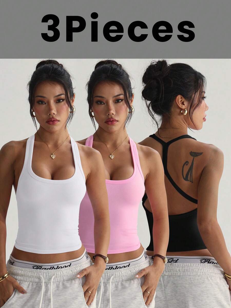 Velisys Velisys 女款無縫瑜伽運動內衣，無鋼圈健身上衣，交叉式運動背心，跑步內衣，3件組