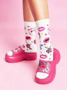 Mean Girls | SHEIN 卡通拖鞋，EVA輕量材質，腳趾保護，透氣快乾，柔軟舒適，適合室內、淋浴或沙灘使用 - 玫瑰紅 - 查看 4
