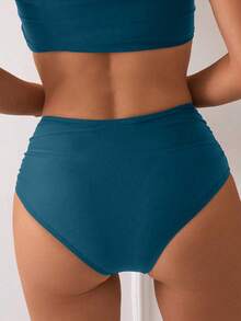 SHEIN Swim 女款純色比基尼泳褲，適合海灘度假 - 水鴨藍 - 查看 2