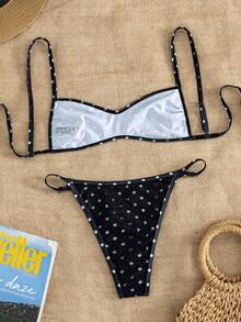 Sunnyshic Women's Spring/Summer Beach Music Festival Polka Dot Lace Sexy Backless Spaghetti Strap Fashion Bikini Set - Multicolor - View 2