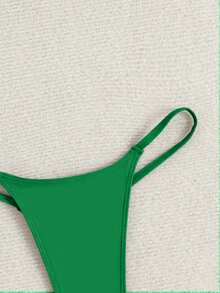 Swim Basics 女款純色三角比基尼泳褲，適合夏季度假海灘 - 綠色 - 查看 6