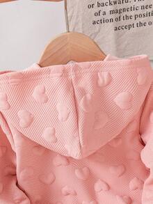 SHEIN Playful Pals 女嬰休閒純色保暖內裡連帽拉鍊夾克，適合秋冬穿著 - 淺粉色 - 查看 7